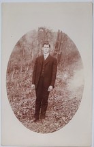 RPPC Handsome Young Man Masked Portrait in Woods  Real Photo Postcard W4 - £12.02 GBP