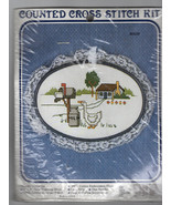 VTG New Berlin Counted Cross Stitch Kit Lace Trimmed Hoop Farm Cottage C... - £18.83 GBP