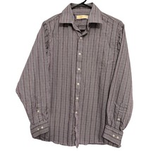 Michael Kors Mens Shirt Medium Neck 15.5 Purple White Plaid Cotton Button Down - £7.18 GBP