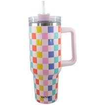 Multicolored Checkered Insulated Stainless Steel Tumbler 40 oz with Handle - $37.62