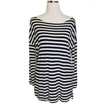 LOFT Womens Blouse Blue White Striped Nautical Preppy Blouse Stretch Large - $16.82