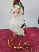Christmas Ornament Vintage Silvestri Santa Head  Porcelain Face and Leaf Decor - £7.51 GBP