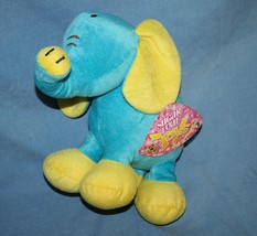 National Entertainment Aqua Blue Plush Elephant 12&quot; Yellow Feet Ears Soft Toy - £8.00 GBP