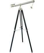 Nautical Silver telescope with wooden stand 39&quot; vintage maritime brass s... - £134.80 GBP