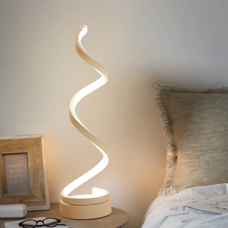 Spiral LED Table Lamp Bedroom Bedside Lamp Small Night Light for Home Study - £38.21 GBP+
