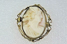 Vintage Cameo Pin Brooch REAL SOLID 10 k Yellow Gold 5.0g - £251.66 GBP