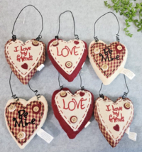 Valentines Primitive Rustic Fabric Heart Ornaments Love Friends Be Mine ... - $19.99