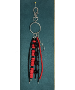 Handcrafted Keychain/Purse Charm, Red Wagernite beads, black seed &amp; bugl... - $12.38