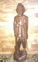 Vintage Hand Carved Wood Man Figure With Stick Folk Art - $47.52