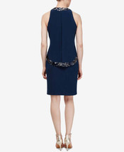 S.L. Fashions Womens Sequin Trim Popover sleeveless Jewel Cocktail Dress,Navy,14 - £90.45 GBP