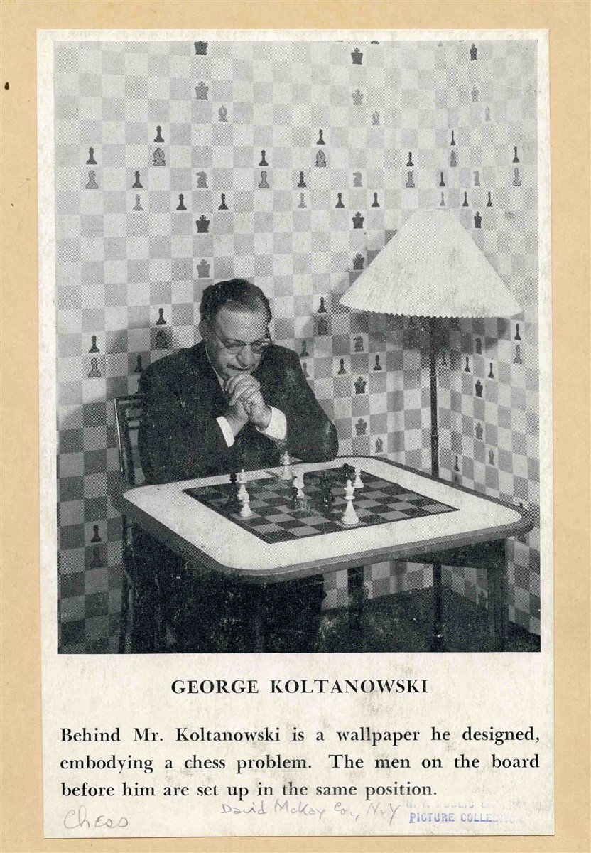 Koltanowski Chess Board & Wallpaper Picture 1930's NY Library