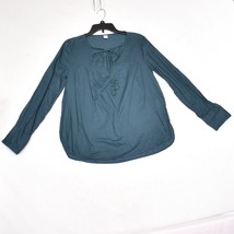 Old Navy Women&#39;s Peasant Blouse Tie V Neck Long Sleeve Teal Size Small - $17.99