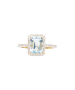 14ct Yellow Gold Emerald-Cut Aquamarine &amp; Round Diamond Halo Ring 1.73ct - $1,079.88