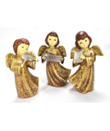 Vintage Set Of 3 Holiday Paper Mache Gold Musical Angels Christmas Figur... - $74.45 CAD
