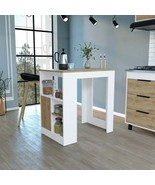 Kitchen Island with Side Shelve and Push to open Cabinet - White - £139.54 GBP