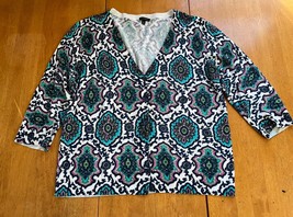 Talbots V Neck Button Up Cardigan Sweater Floral Mosaic Pattern Light, S... - £12.94 GBP