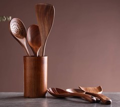 Natural HandmadeWooden Spoon Set for Cooking Serving &amp; Kitchen Utensils Set of 6 - £30.97 GBP