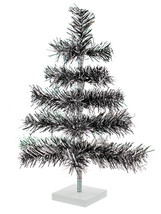18&#39;&#39; Black/Silver Christmas Tree Tinsel Feather Style Holiday Tree 1FT Table-Top - £59.50 GBP