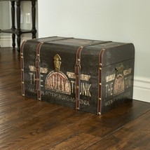 Vintage Trunk Wooden Storage Chest Box Black Green Rustic Antique Style Lockable - £113.87 GBP