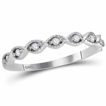 14kt White Gold Womens Round Diamond Classic Stackable Band Ring 1/10 Cttw - £238.60 GBP