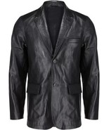 Blazer da uomo in vera pelle di agnello formale morbido nero due bottoni... - $235.40 CAD+