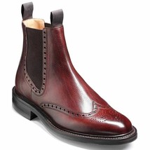 New Handmade Men&#39;s Burgundy Leather Brogue Chelsea Boots Wingtip Round Toe Shoes - £112.42 GBP