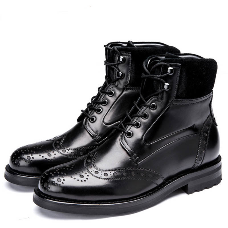 Men Black Oxford High Ankle Brogue Toe Wing Tip LaceUp Real Leather Boot US 7-16