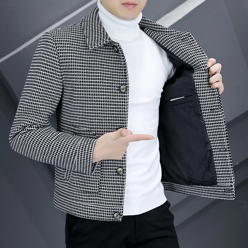  Winter  Blends Jacket Men Clic Plaid Slim Casual Trench Coat Business W... - $449.65