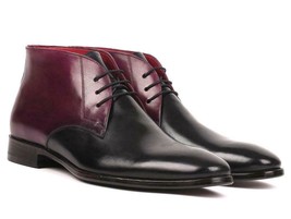 Paul Parkman Mens Shoes Boots Black Purple Chukka Leather Handmade CK68H1 - $469.99