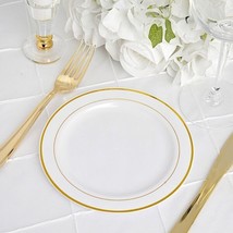 10 Pcs Plastic White With Gold Rim 6&quot;&quot; Plates Disposable Party Wedding Sale - £6.48 GBP