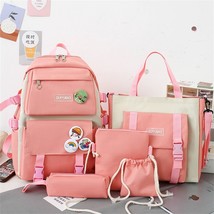 5 Pcs Kawaii Canvas Schoolbag for Teenage Girls College Cute Backpack Purse Larg - £81.75 GBP