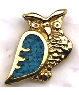 Owl Pin Gold Tone Small Brooch Crushed Turquoise Vintage - $11.95