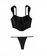 VS Dream Angels Velvet Corset Top Smooth Adjustable Thong Panty Set Blac... - $1,317.65 MXN