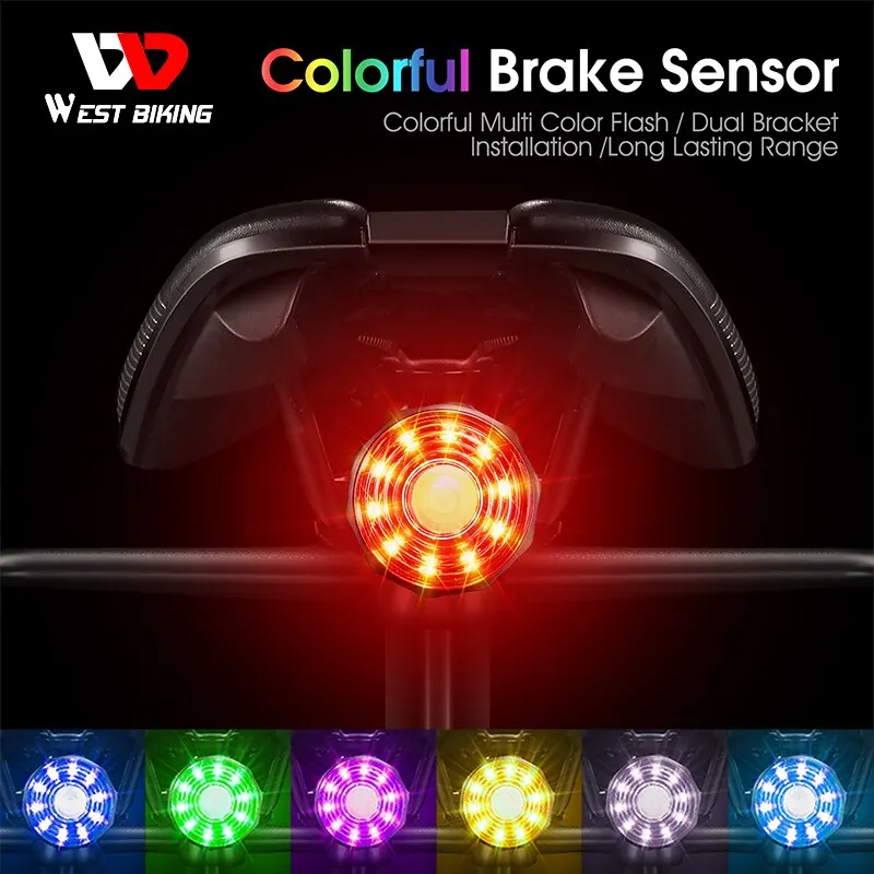 West Biking Bicycle Colorful Rear Light Brake Sensor Led Taillight Road Mtb Bike - £8.42 GBP+