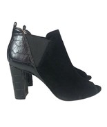 Marc Fisher SAYLA Womens 7M Open Toe Black Suede Bootie 3.5&quot; Heels Croc ... - $34.99