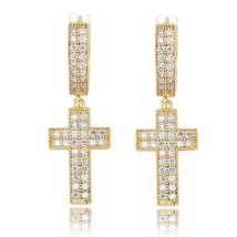 Cubic Zirconia Bling Iced Cross Earring Gold Color  Silver Color Copper Material - £18.99 GBP