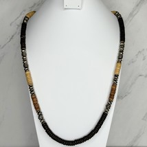 Chico&#39;s Brown Beaded Long Silver Tone Necklace - £13.41 GBP