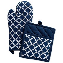 Oven mit and pot holder lattiece blue pioneer women kitchen towel heat resistant - £27.82 GBP