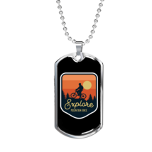 Explore Mountain Bike Cycling Necklace Stainless Steel or 18k Gold Dog Tag 24&quot; - £37.60 GBP+