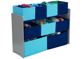 Boys Gray Grey Finish Toy Box Organizer Blue Storage 9 Bin Kids Playroom Bedroom - £88.63 GBP