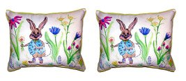 Pair of Betsy Drake Happy Bunny Small Pillows 11X 14 - £55.26 GBP