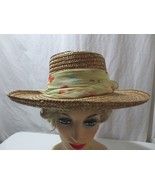Vintage  Straw hat w/ Purple/lavendar floral millinary - £23.53 GBP