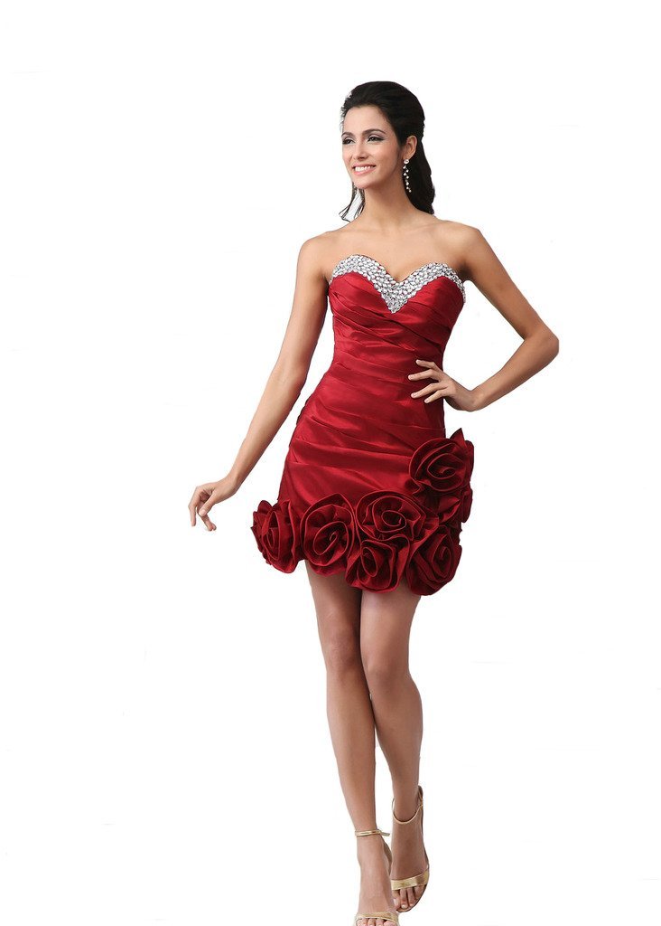 Kivary Women's Floral Crystals Short Cocktail Dresses Wine Red US 8