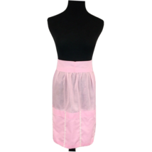 HALF APRON vintage solid pink cotton - handmade retro kitschy pleated 5 pockets - £10.39 GBP