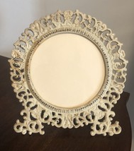 Vintage Cast Iron Ornate Frame Tabletop Easel Back Round Chippy Paint - $42.08