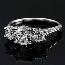 Beautiful Engagement Ring 2.85Ct Round Cut Three Diamond 14k White Gold Size 7 - £211.89 GBP