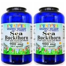 2 Bottles Sea Buckthorn 900mg Fruit Seed Oil BLEND 400 Capsules Omega 3 ... - £23.90 GBP