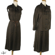 Vintage 60s Charles Cooper Couture Dress &amp; Jacket - Black &amp; Brown Silk -... - $48.00