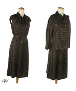 Vintage 60s Charles Cooper Couture Dress &amp; Jacket - Black &amp; Brown Silk -... - £38.03 GBP