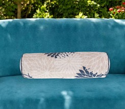 6&quot; X 20&quot; Beige Blue and Ivory Bolster Floral Indoor Outdoor Throw Pillow - $72.49